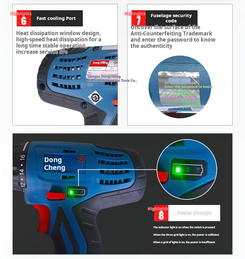 Dongcheng Cordless Drill DCJZ09-10(B), 12V Professional-Grade Tool