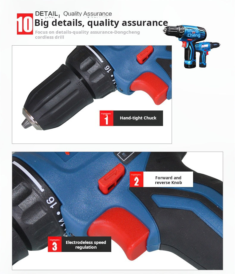 Dongcheng Cordless Drill DCJZ09-10(B), 12V Professional-Grade Tool