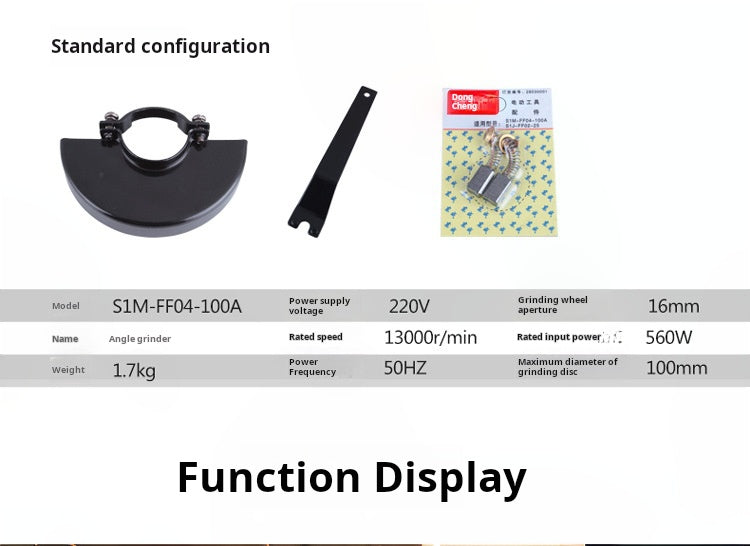 Dongcheng Compact Angle Grinder S1M-FF04-100BS, 100mm, Electric Power Tool for Construction and Utilities