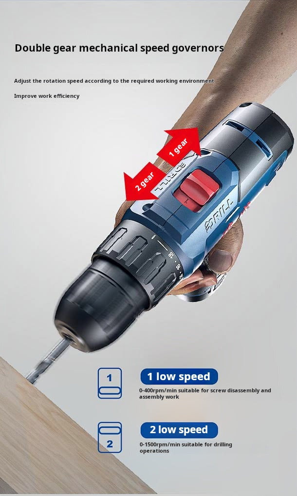 Dongcheng 16V Dual-Speed Cordless Drill Driver - DCJZ1601E with Two 2.0Ah Batteries and Charger